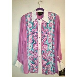 Women's Bob Mackie Wearable Art 100% Silk Pink Lightweight Blouse Size L